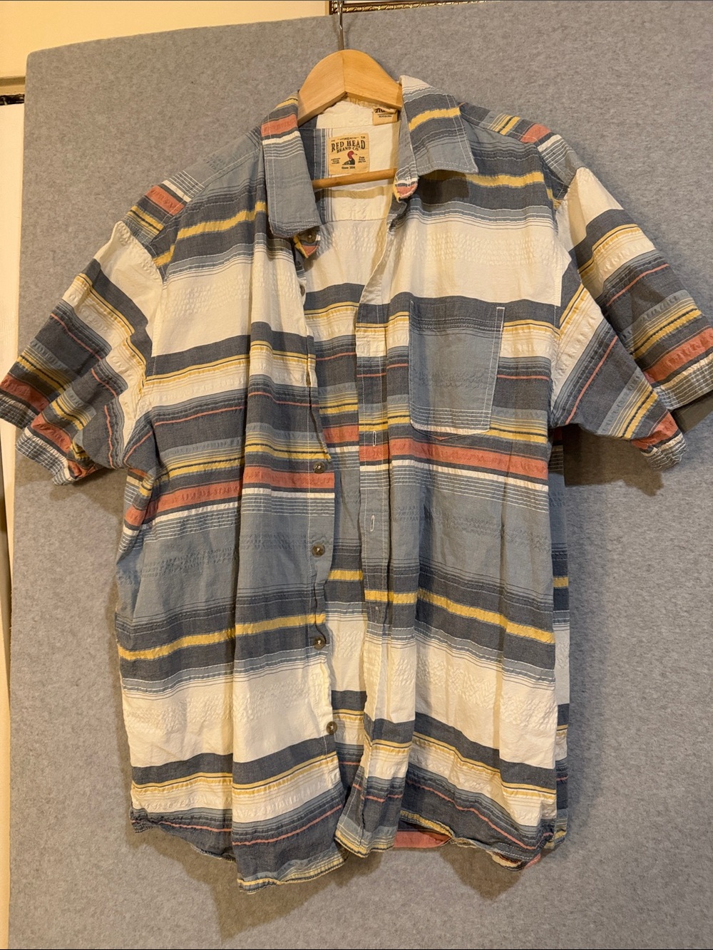 RedHead Striped Short-Sleeve Button-Down Shirt - Blue, White & Yellow